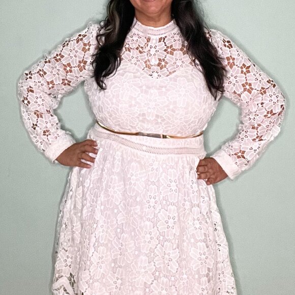 Size 14  Premium Guipure Lace Skater Dress (white) - Picture 5 of 5